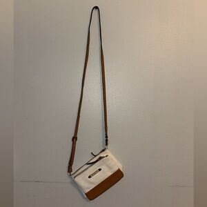 Stylish White and Tan Crossbody Bag
